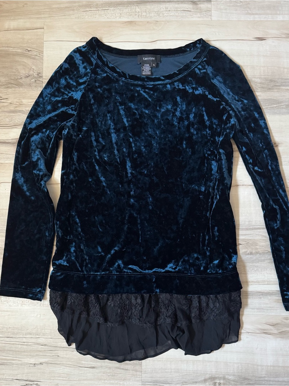 Karen Kane Black Velvet Long-Sleeve Top with Layered Hem